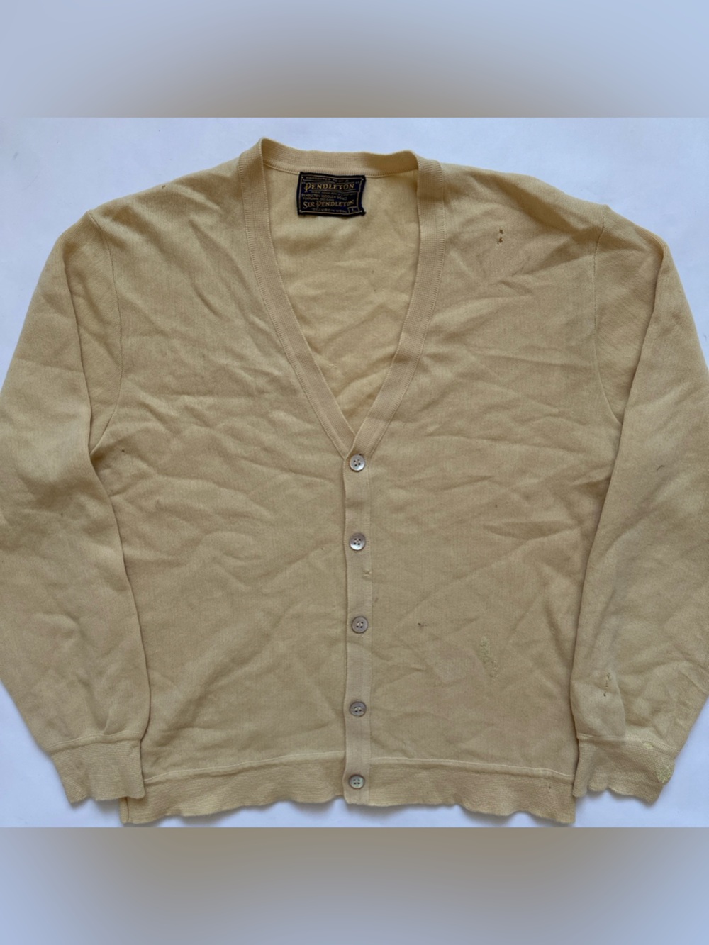 Vintage Pendleton distressed wool cardigan sweater pale yellow
